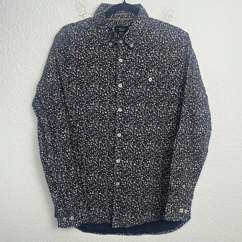 Level Ten Shirt Mens Small Multicolor Floral Cotton‎ Pleated Casual Button Down